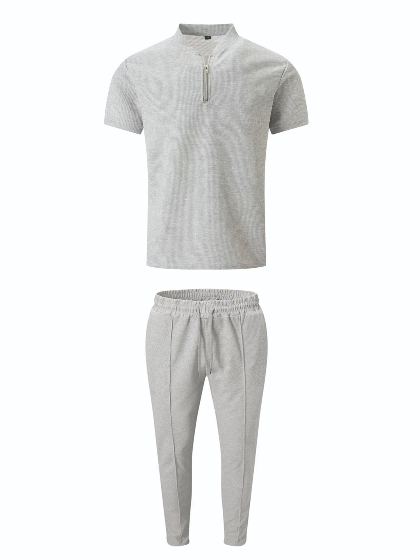 2-Piece Casual Zip-Collar T-Shirt & Long Pants Set