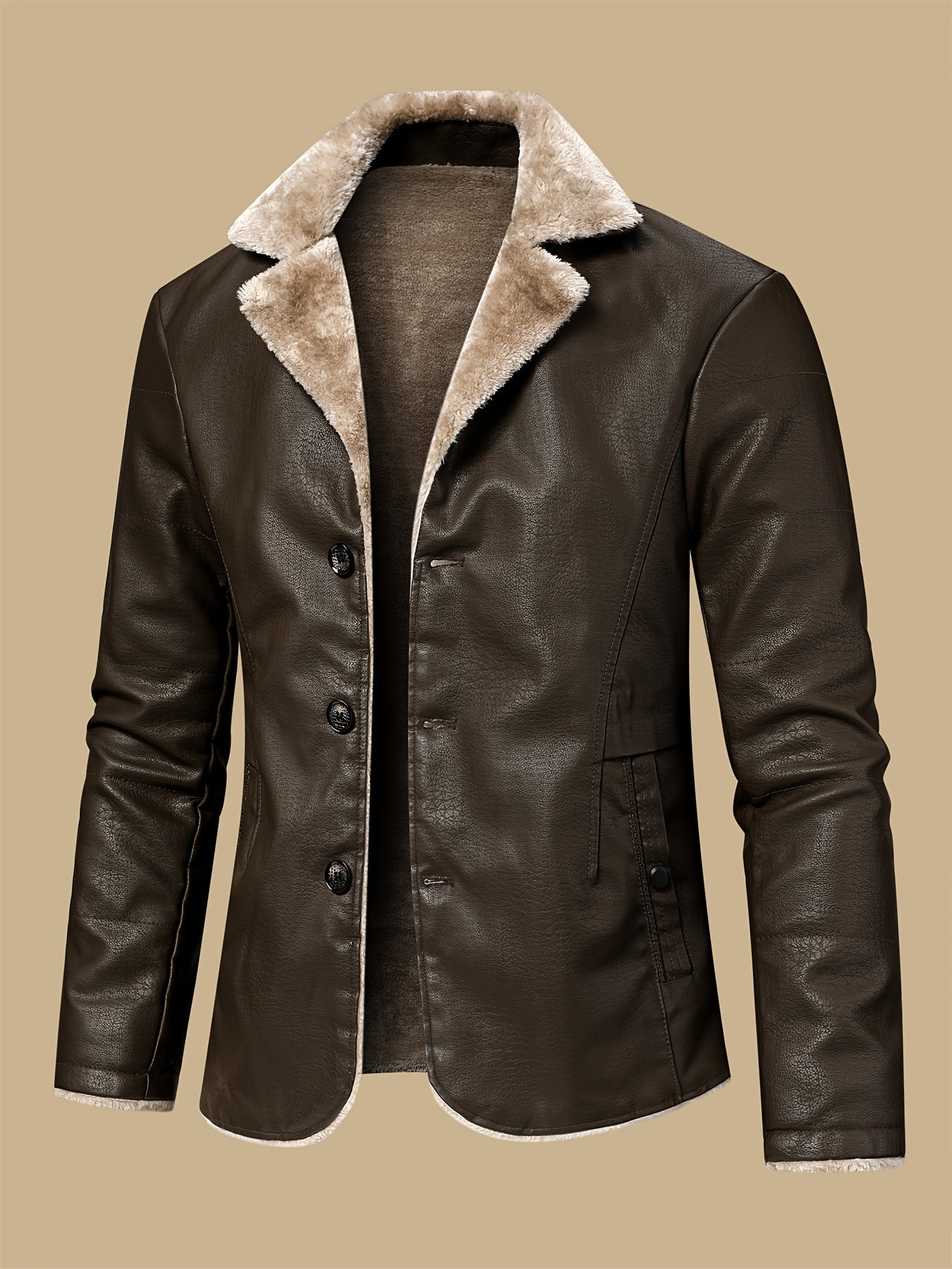 Arctic Edge PU Leather Jacket , Casual Jacket With Faux Fur Lining, Water-Resistant Windproof For Autumn Winter Daily And Leisure Wear