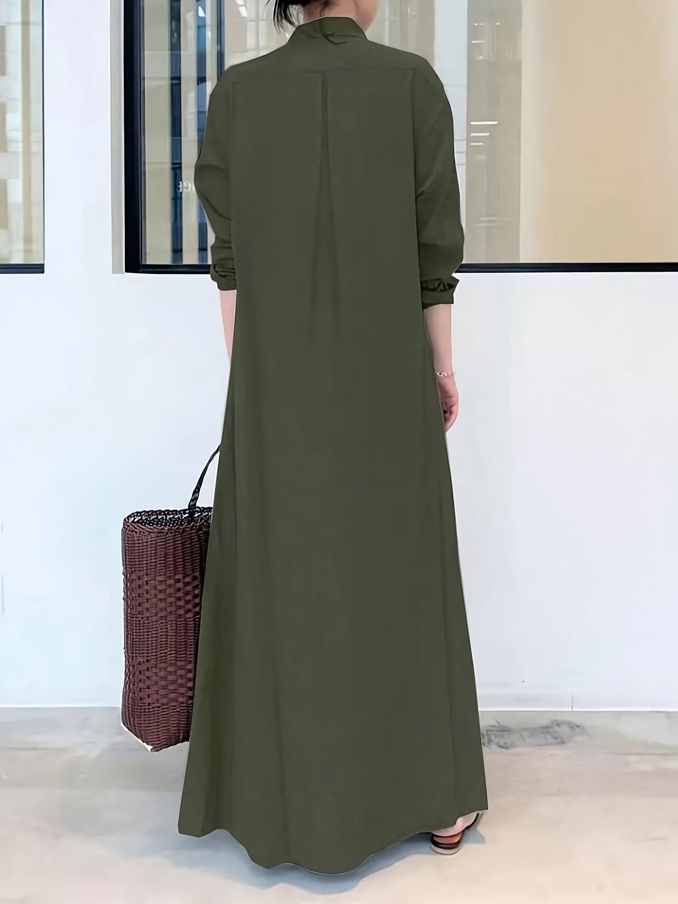 Elegant Solid Color Single-Breasted Maxi Dress