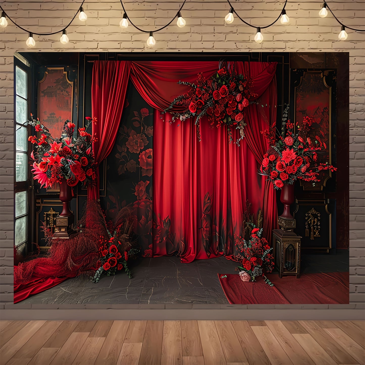 🌟 Red Elegance: Chinese Wedding Curtain Backdrop 🎊