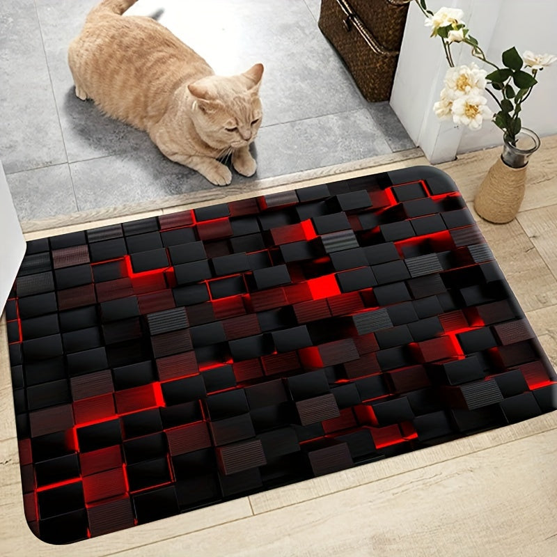 🔴 Geo Glow: Red 3D Geometric Square Mat ✨