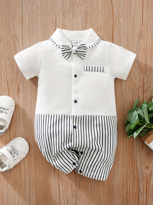 👶 Baby Boys' Casual Striped Short Sleeve Lapel Collar Romper – Cute and Comfy Summer Outfit 🌟