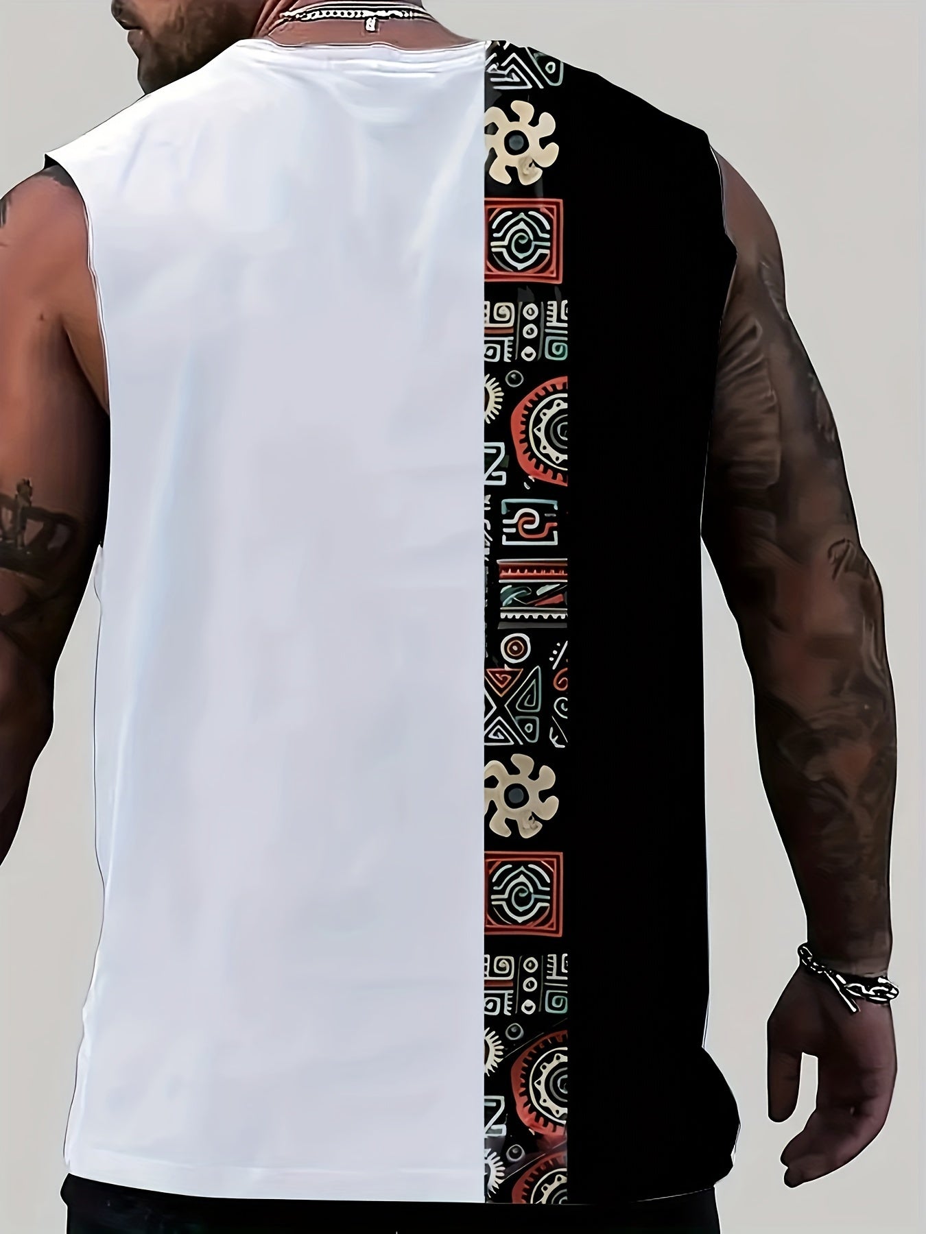 Tribal Print Plus Size Casual Tank Top for Men 🌞✌️