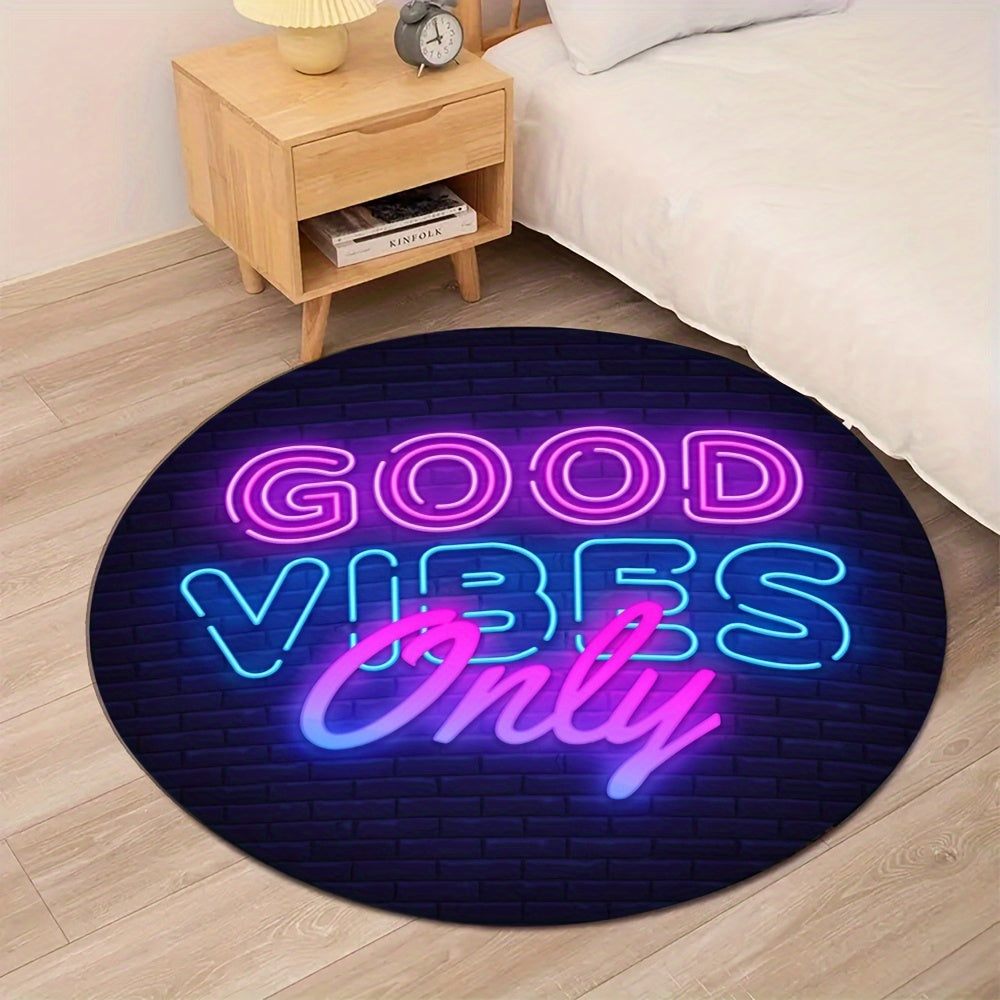 Vibe Glow: "Good Vibes Only" Fluorescent Round Rug ✨