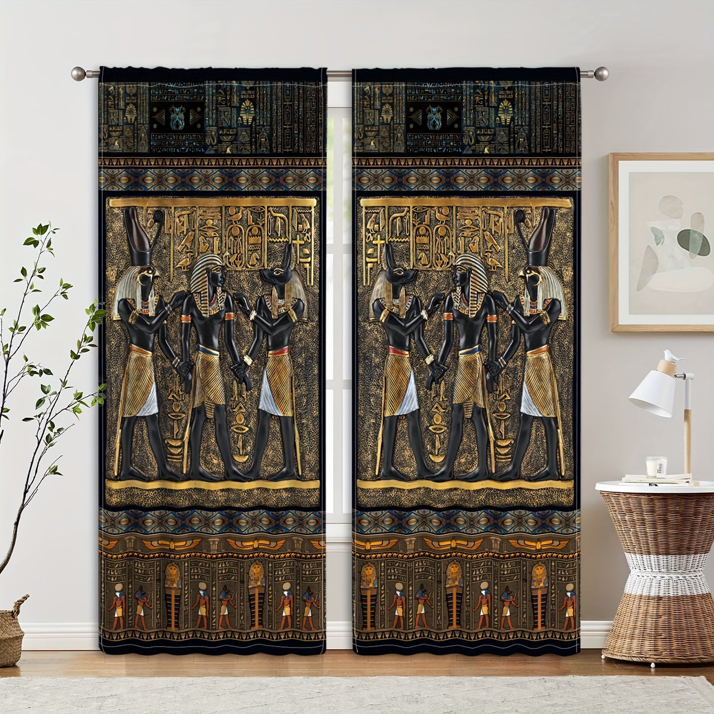 🌟 Pharaoh Veil: Egyptian Mural Curtains (2pcs) 🏺