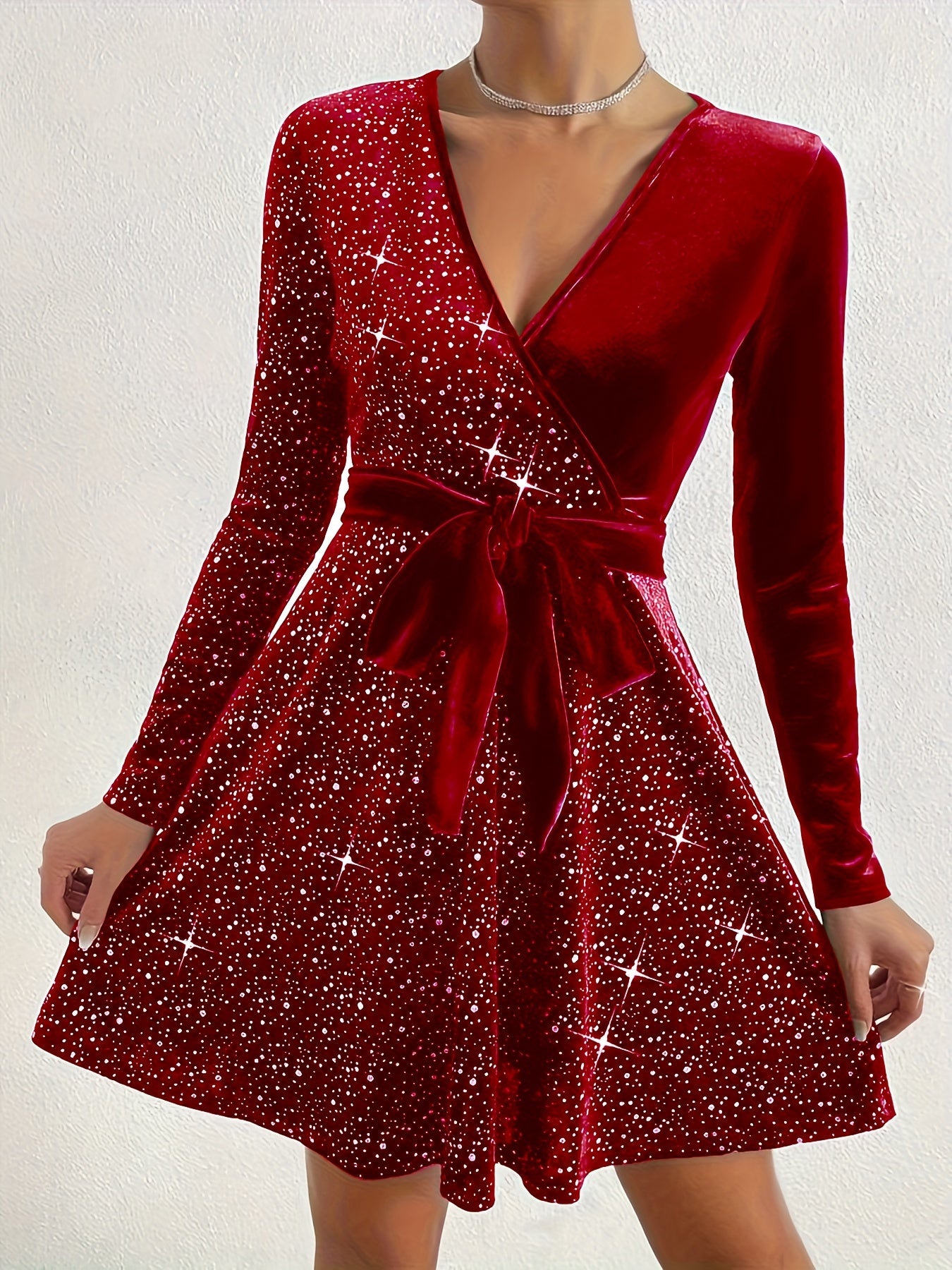 Solid Contrast Sequin Mini Dress