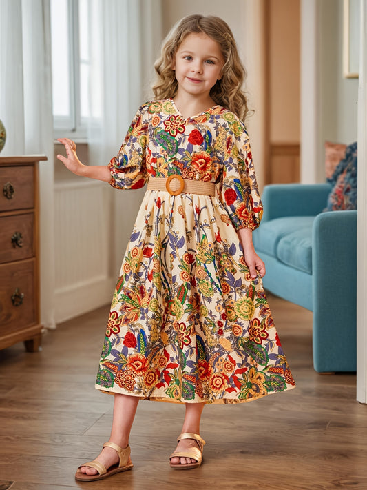 🌼 Flowers Allover Girl's Cropped-Sleeve Dress 🌼