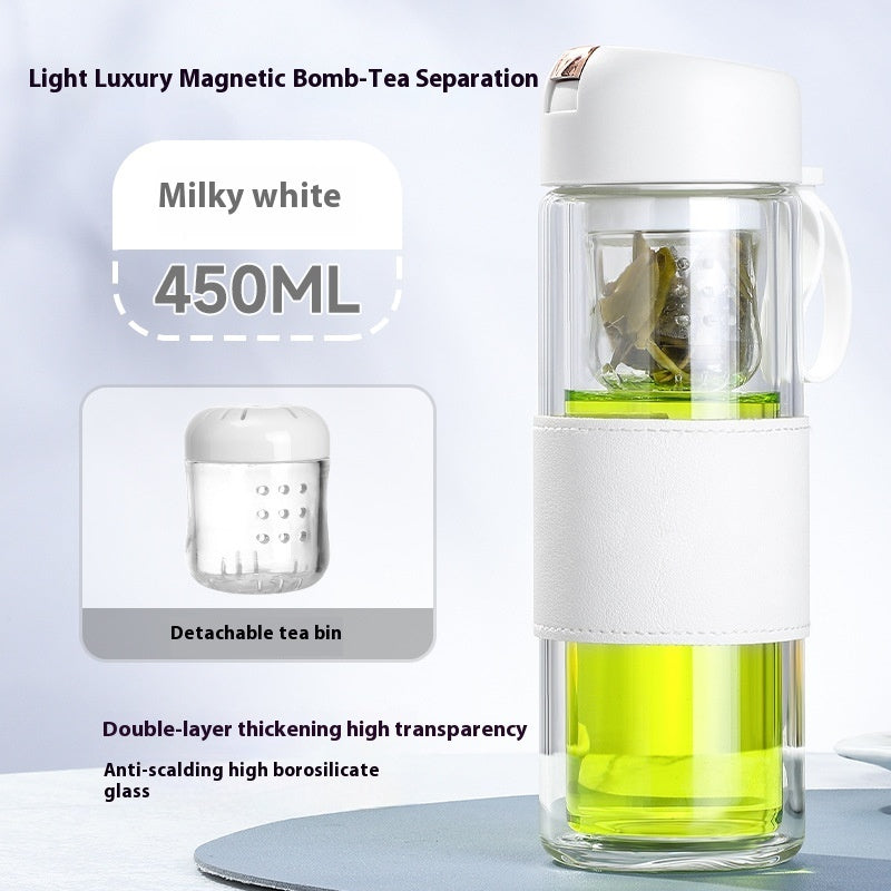 Magnetic Bomb Tea Cup Double Layer Glass Cup Upscale Portable One-click Ejection