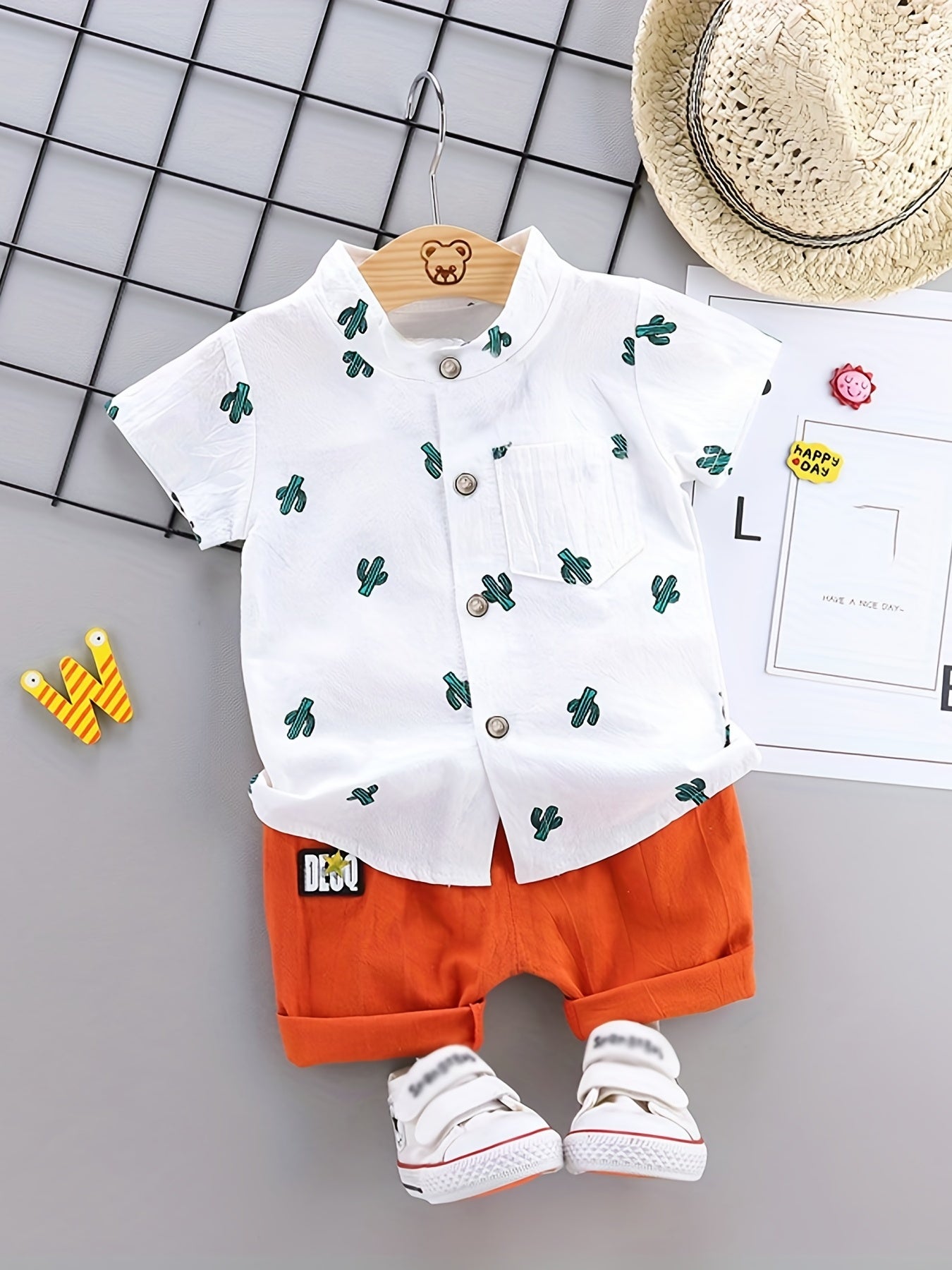 🦕 Baby Boys' Dinosaur Print Button Shirt & Elastic Waist Shorts Set – Adorable Summer Outfit 👶