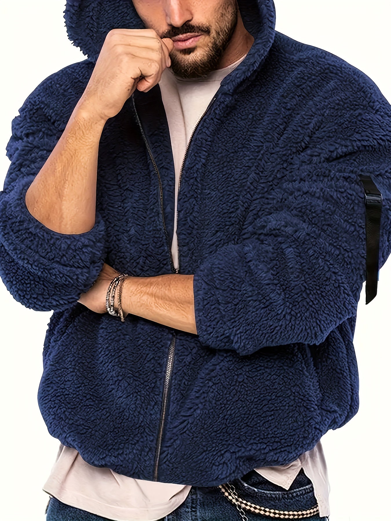 ❄️ Solid Fluffy Polar Fleece Hoodie Jacket for Men ❄️