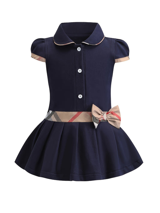 🎀 Splicing Plaid Bow Décor Dress for Girls 🎀