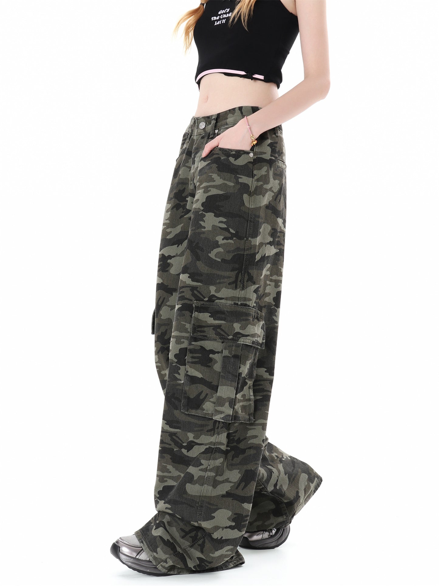 Camouflage Multi Pocket Workwear Jeans For Men And Women Lazy High Street Straight Tube