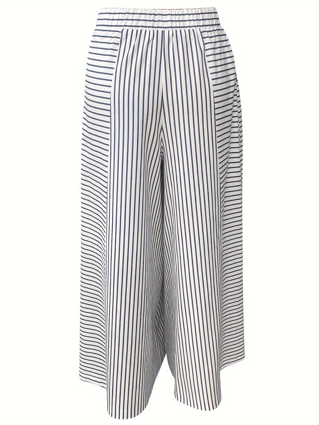 Striped Fake Buttons Elastic Waist Pants