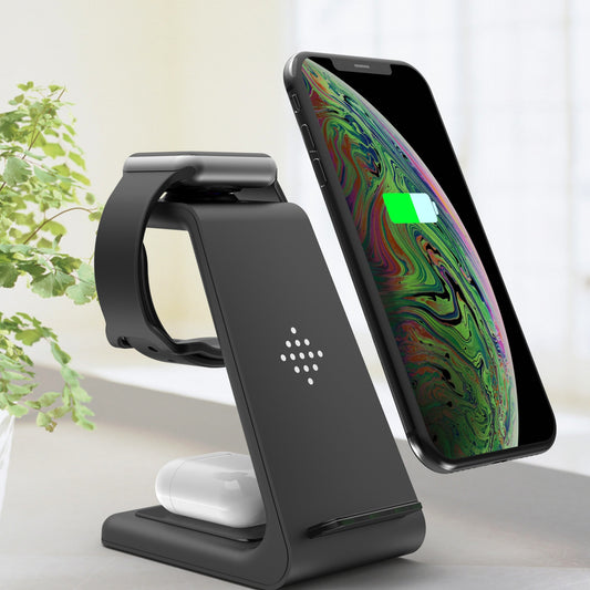 Quick Charge Trio: 3-in-1 Fast Charging Station with Wireless Charger Stand and Phone Holder