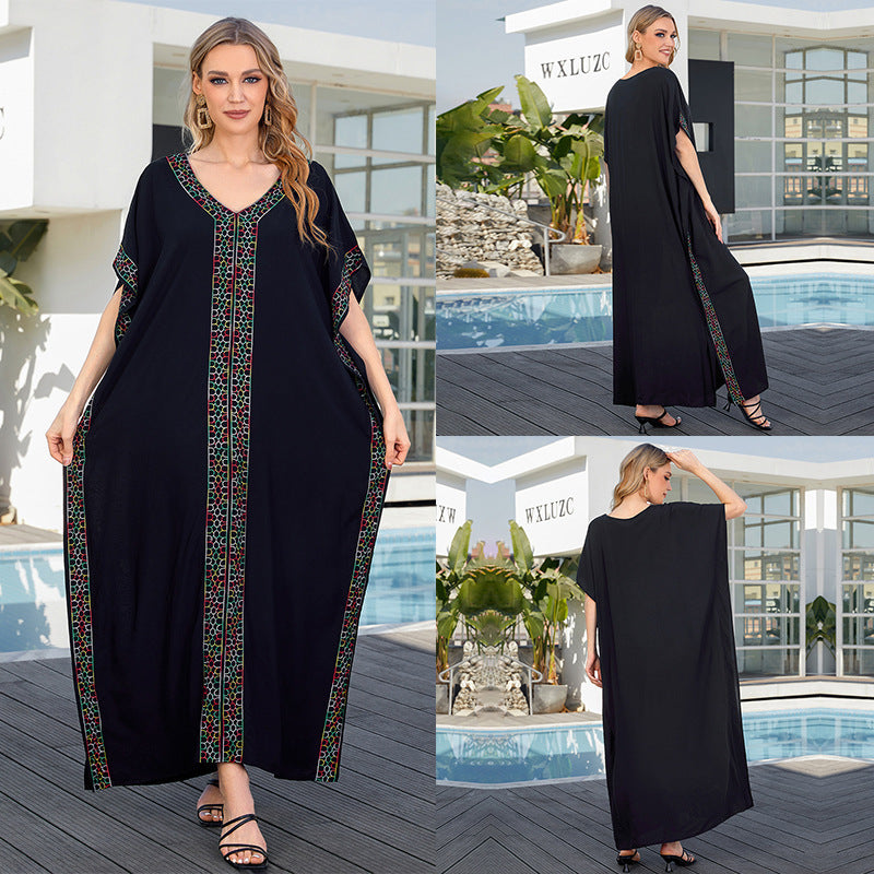 Rayon Embroidered Holiday Loose Plus Size Robe Dress