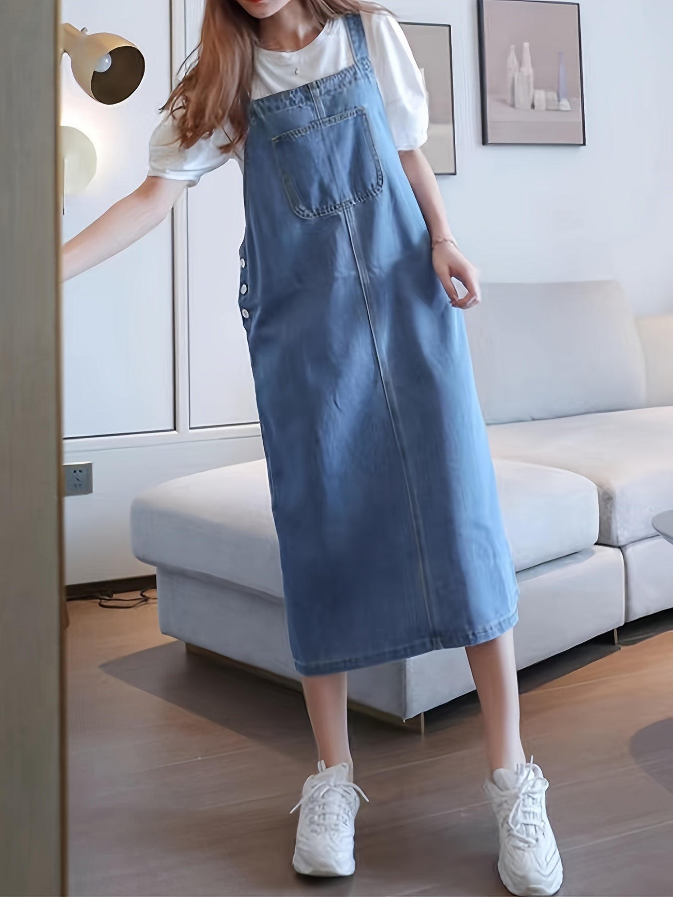 Front Pockets Casual Denim Overall Dress 👗✨