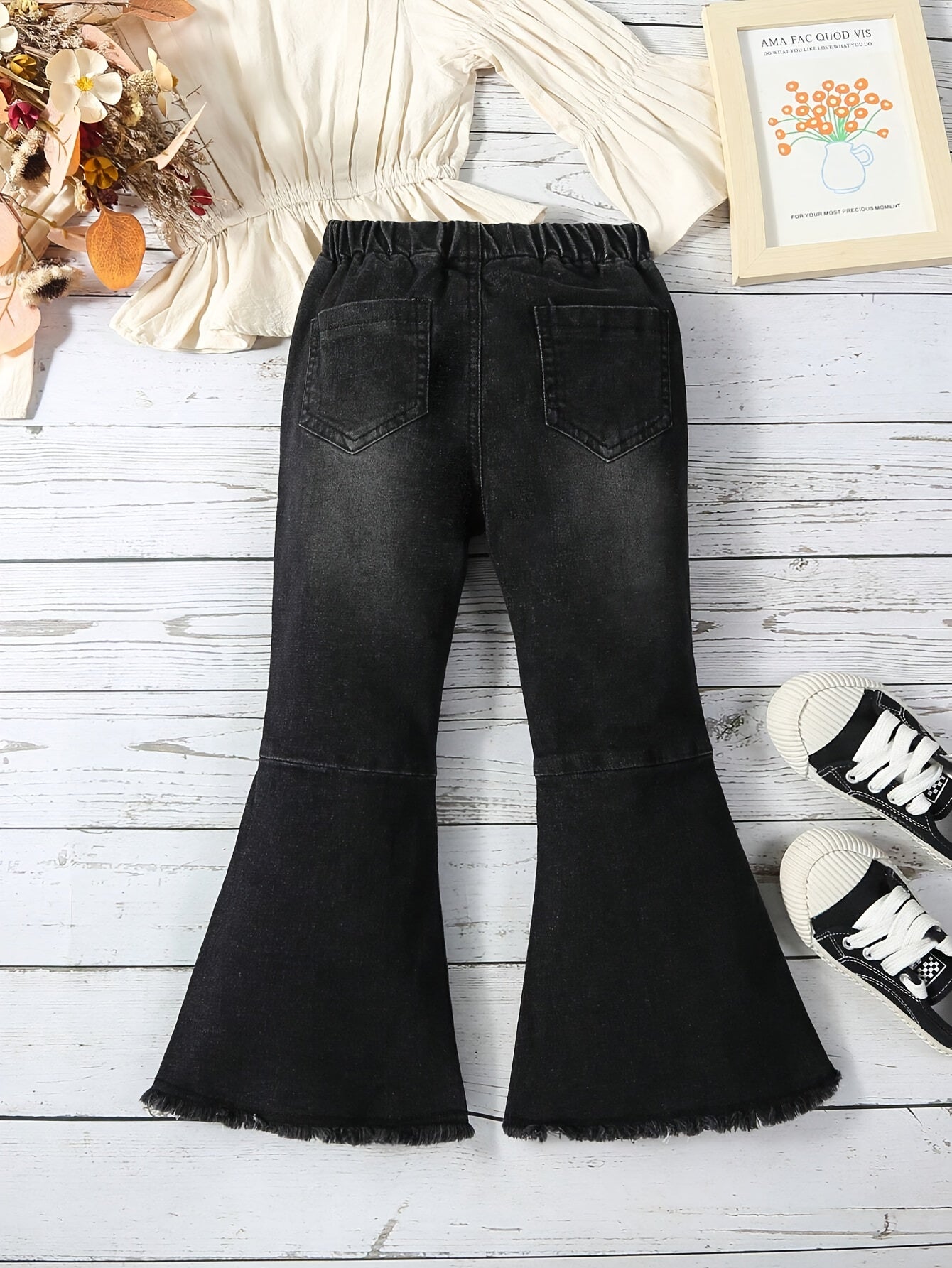 👧 Girls Stylish & Elegant Bowknot Décor Split Front Flared Jeans - Perfect for Spring & Fall