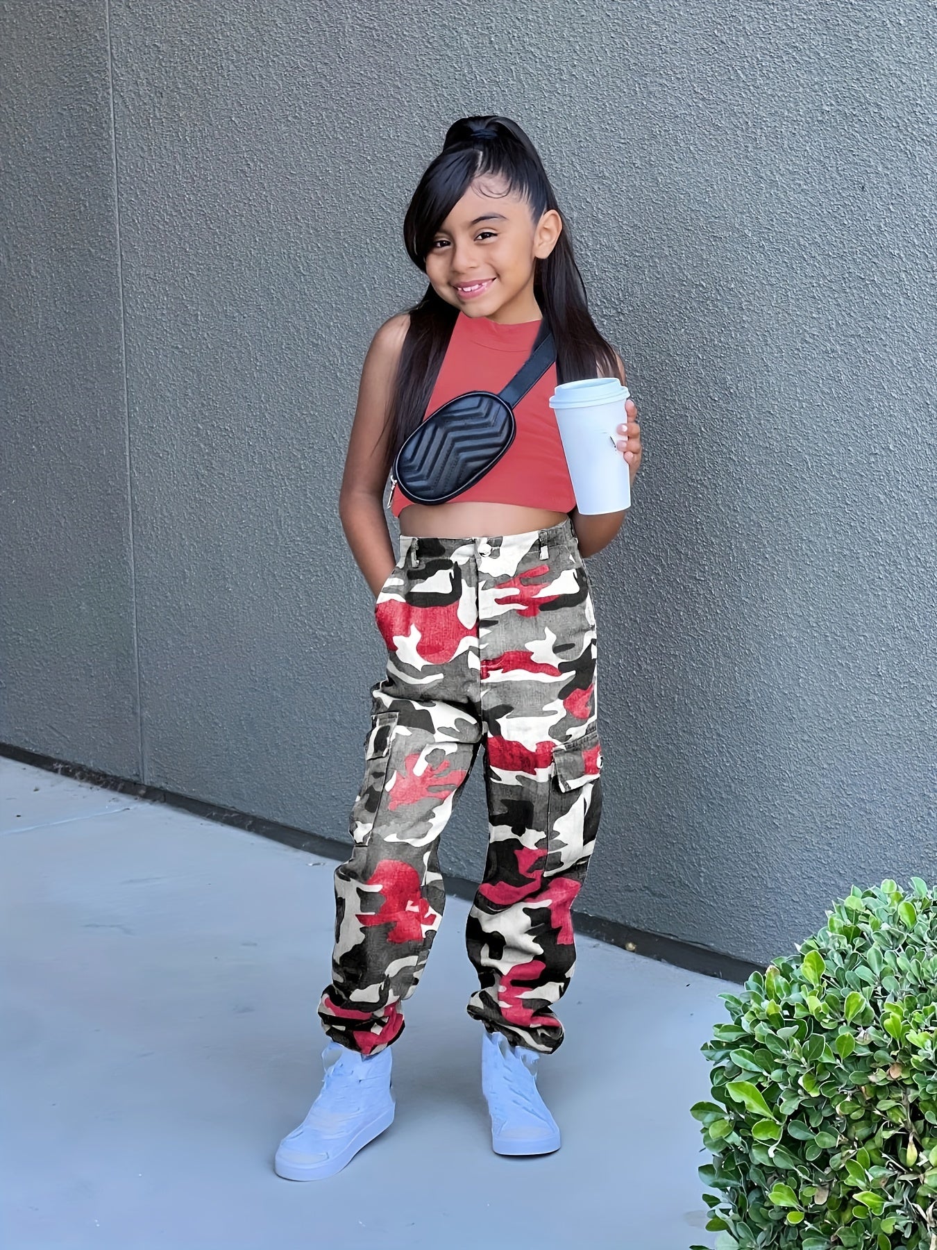 👗 Girls Cargo Style 2PCS Set - Stretchy Tank Top + Cargo Trousers