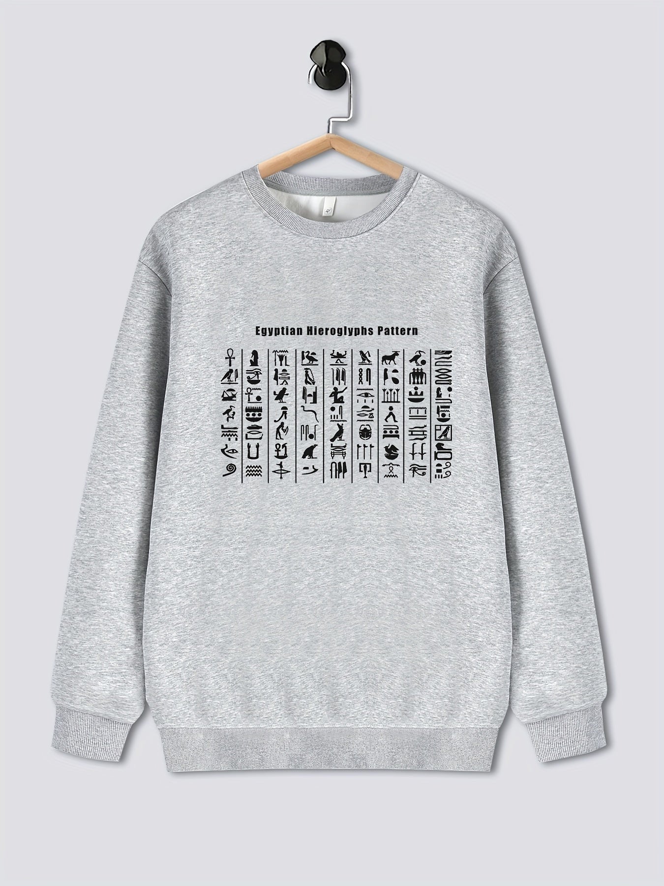 Egyptian Hieroglyphs Pattern Print Long Sleeve Crew Neck Sweatshirt 🌍