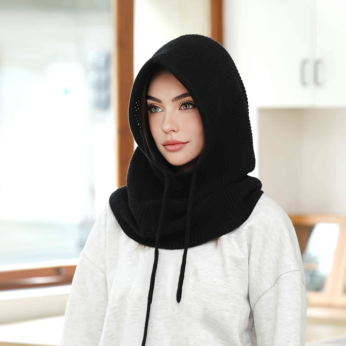 🎿 Solid Color Knit Balaclava - Elastic Hooded Scarf & Windproof Neck Gaiter ❄️