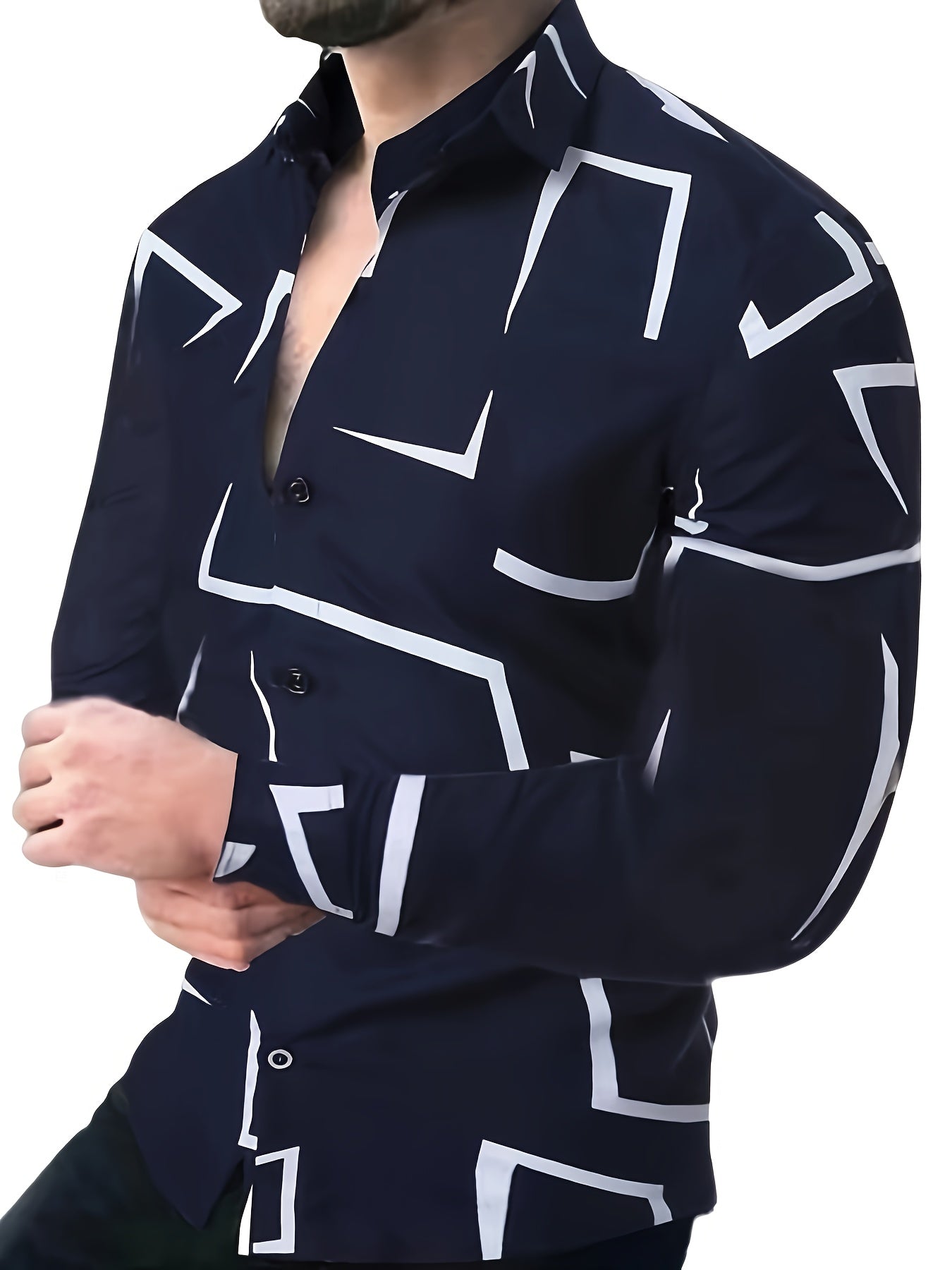 🔷 Geometric Print Men's Long Sleeve Lapel Shirt 🌴