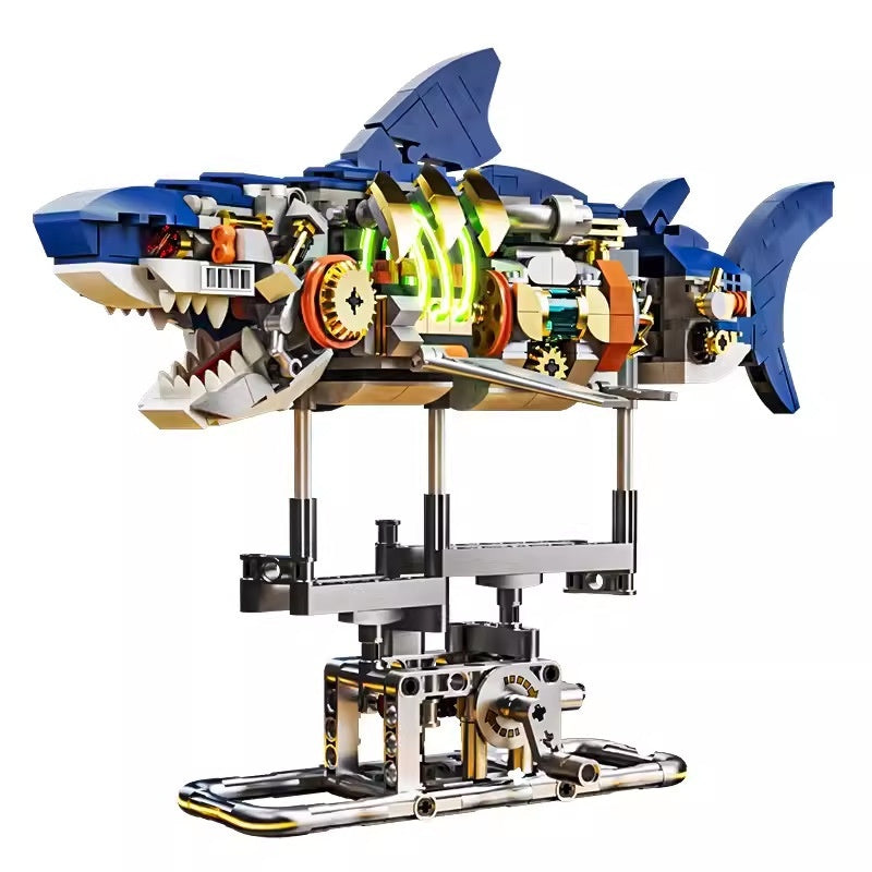 Building Blocks Semi-mechanical Shark Movable Model Parrot With Light Assembled Toys