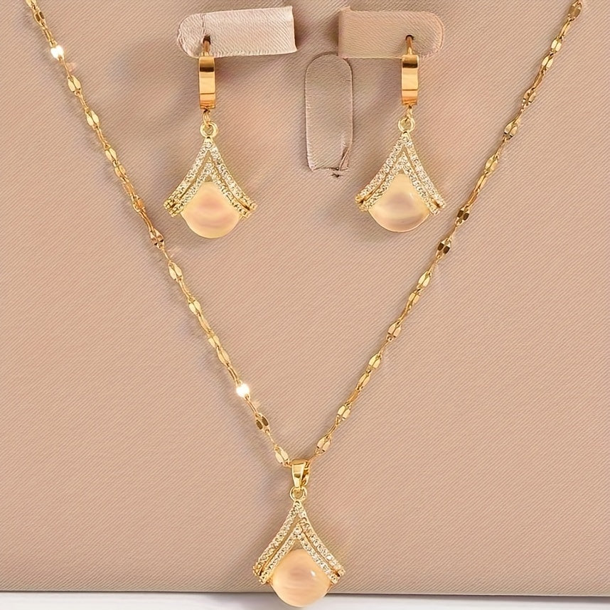 Golden Stainless Steel Earrings & Necklace Set (3pcs) 🌟