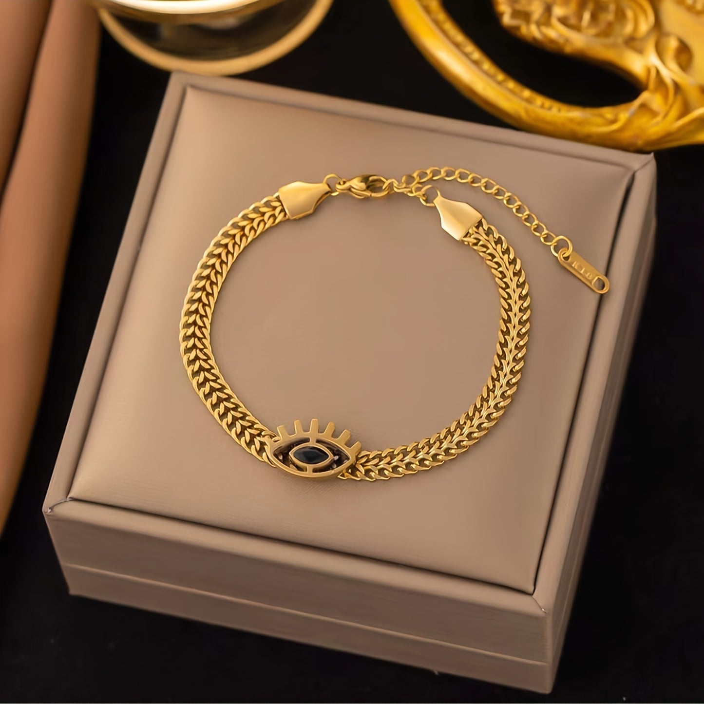 Golden Hollow Eye Necklace & Bracelet Set (2pcs) 👁️✨