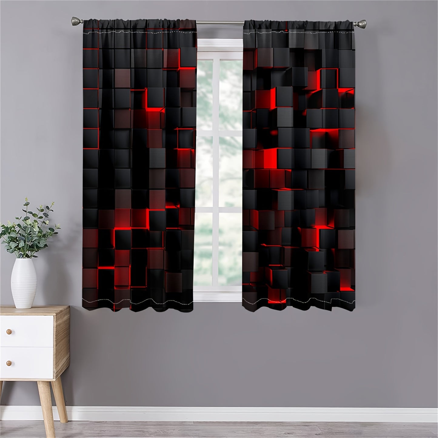 Futuristic Gradient Red & Black Curtain Panels 🌗🏙️