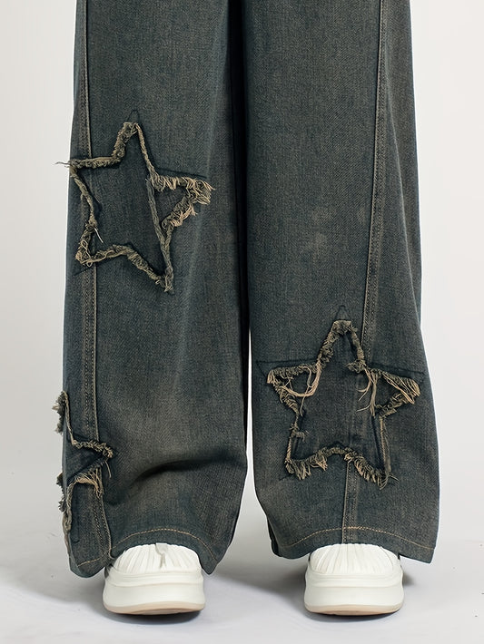 Girls' Y2K-Inspired Vintage Star Embroidered Straight-Leg Jeans 🌟👖