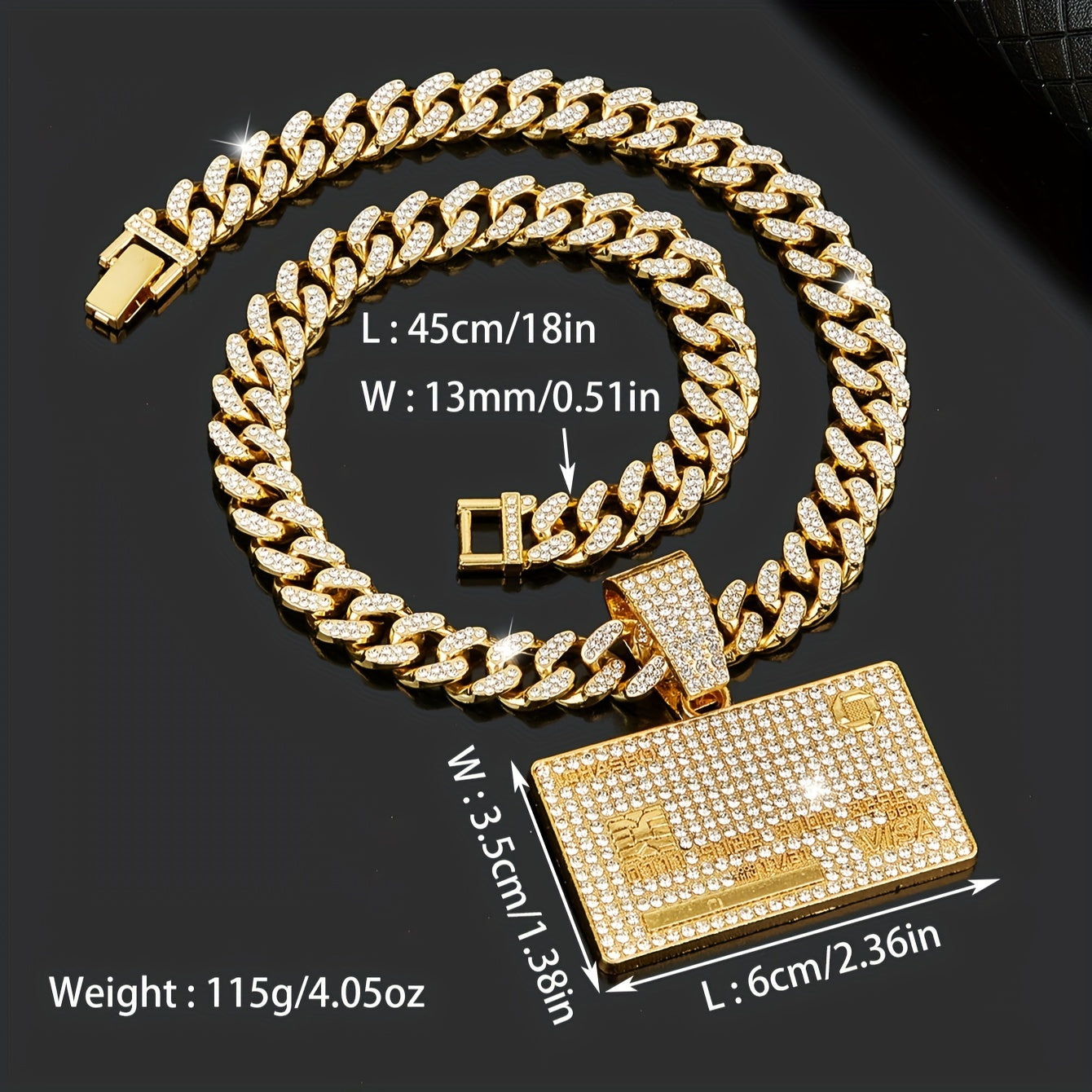 💎 Hip-hop VISA Card Rhinestones Pendant Necklace 💎