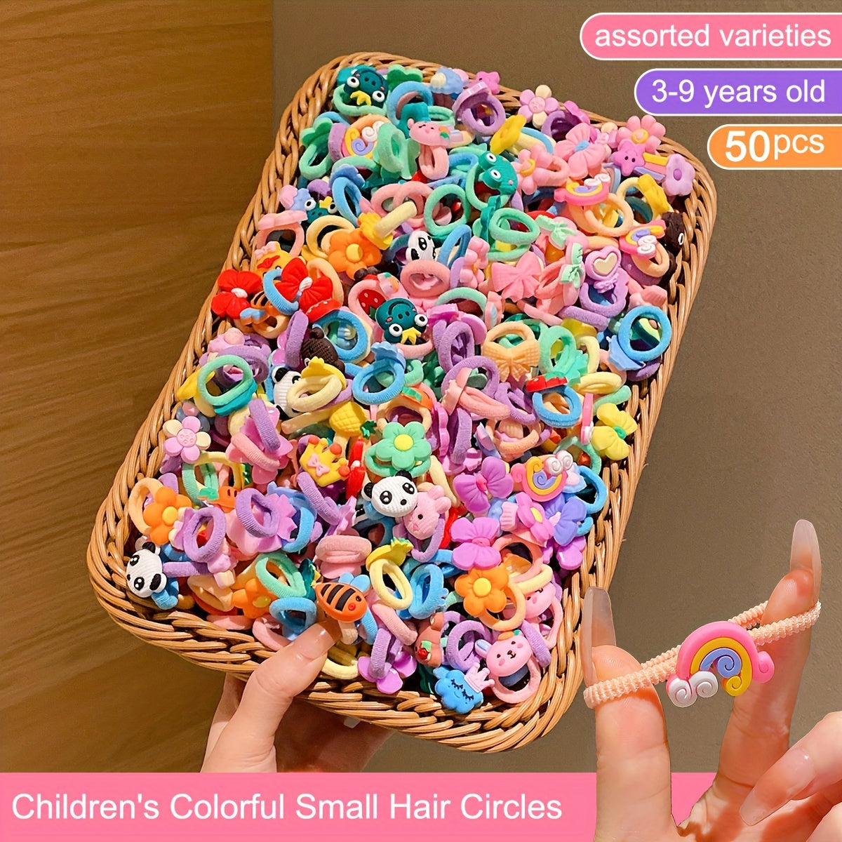 🎀 50-Piece Cartoon Hair Ties for Kids – Fun & Non-Damaging Elastic Bands for Girls Aged 3-14 🌟