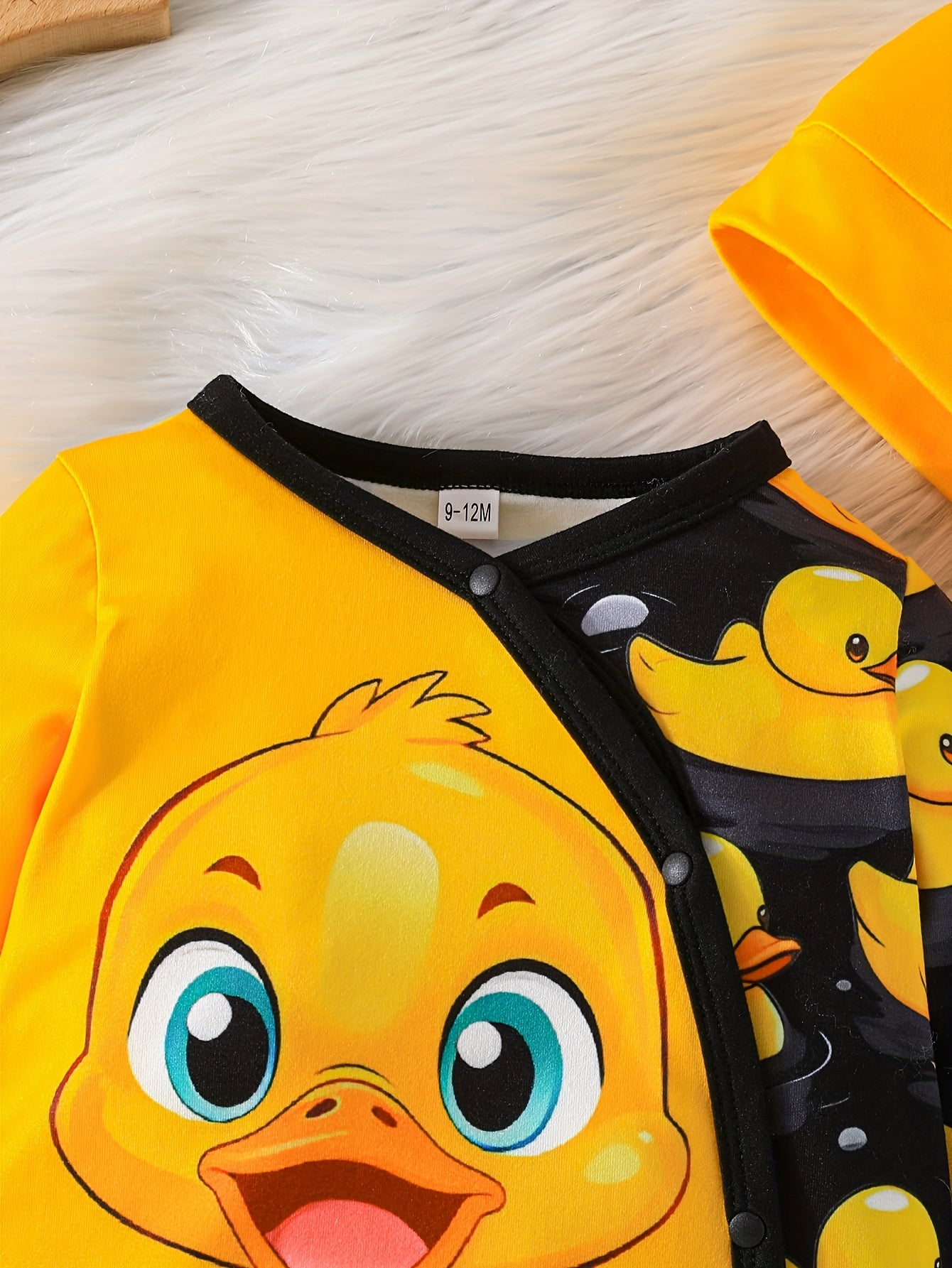 🦆 Toddler Boy's Cute Cartoon Duck Print Rompers with Matching Beanie Hat Set 🌼