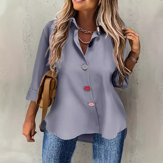 Casual Women's Solid Color Buttons Long Sleeve Shirt Top