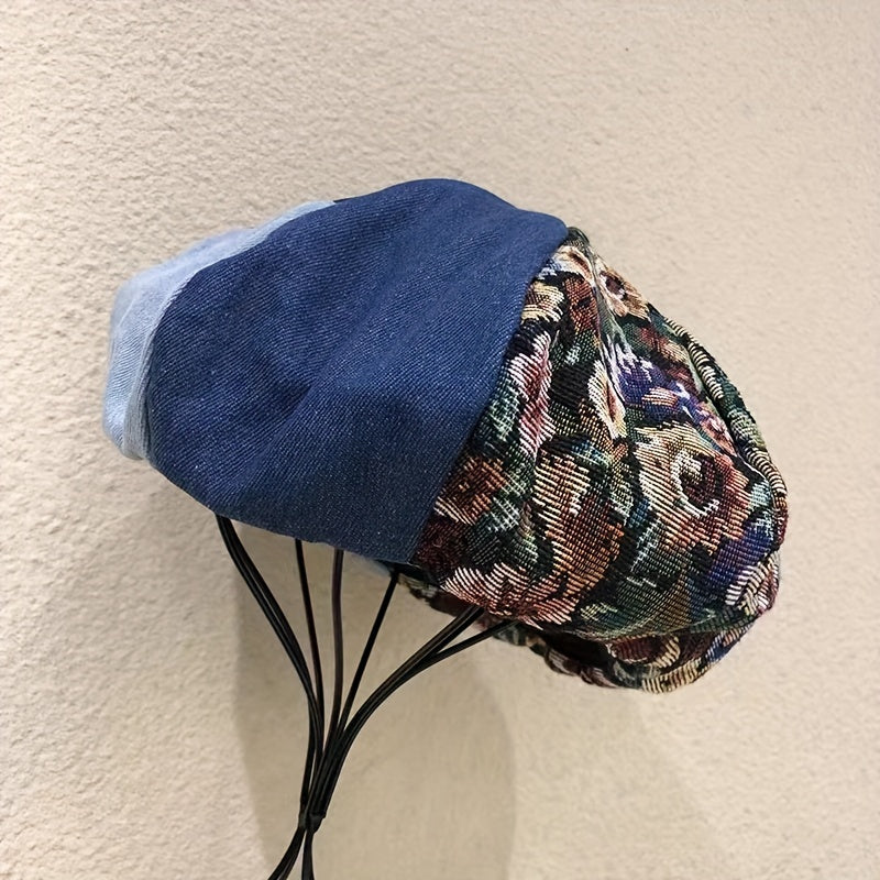 🐻 Cartoon Bear Flower Stitching Beret - Vintage Denim Washed Breathable Cap 🌸