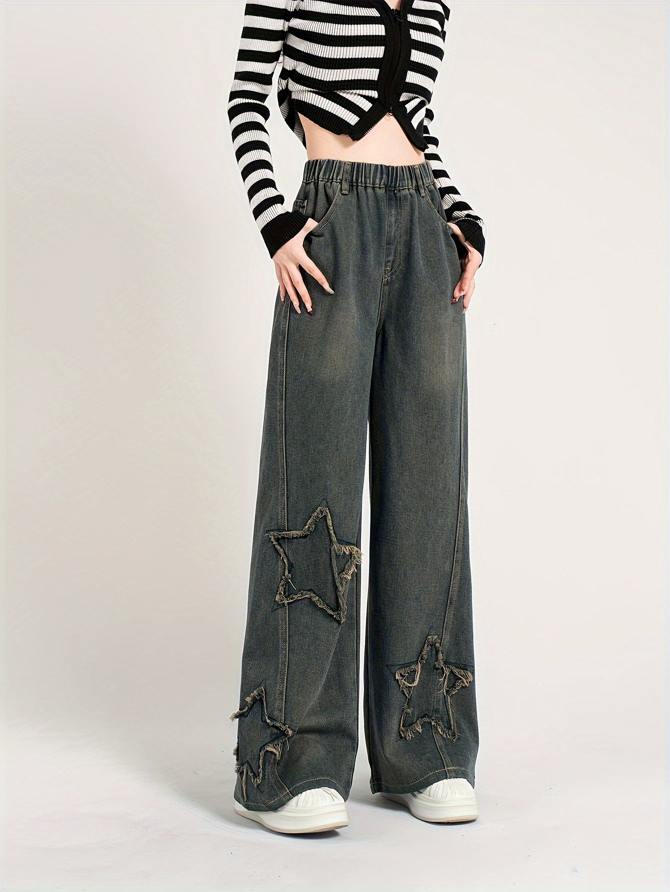 Girls' Y2K-Inspired Vintage Star Embroidered Straight-Leg Jeans 🌟👖