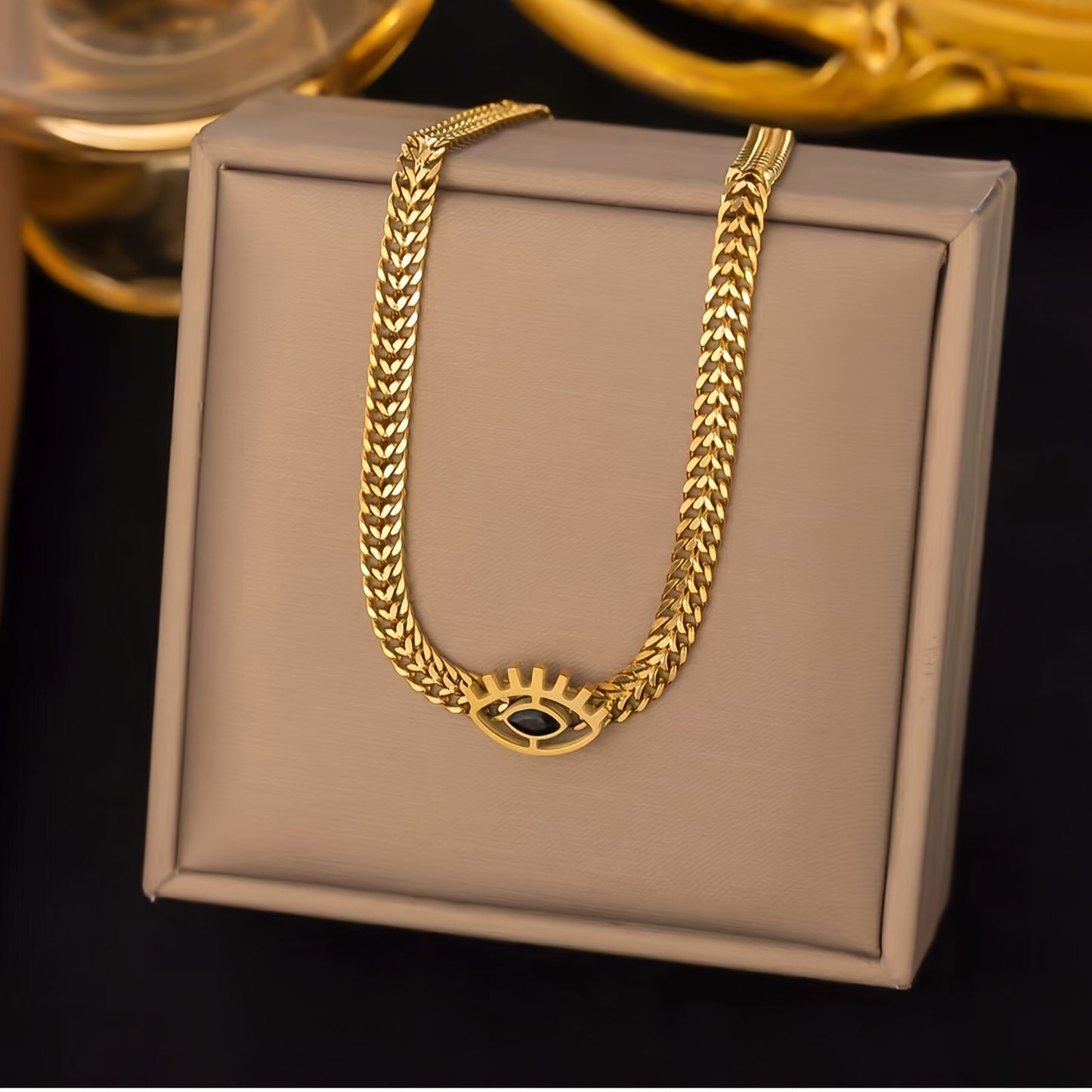 Golden Hollow Eye Necklace & Bracelet Set (2pcs) 👁️✨