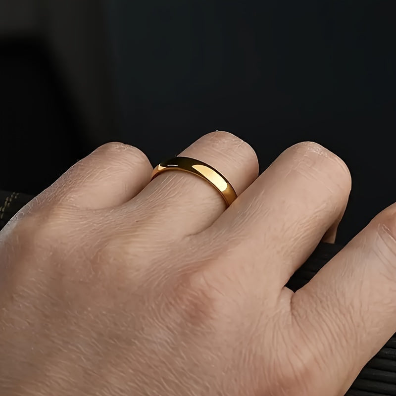 Stylish 4mm Titanium Steel Ring – Timeless Golden Tone Band 💍✨