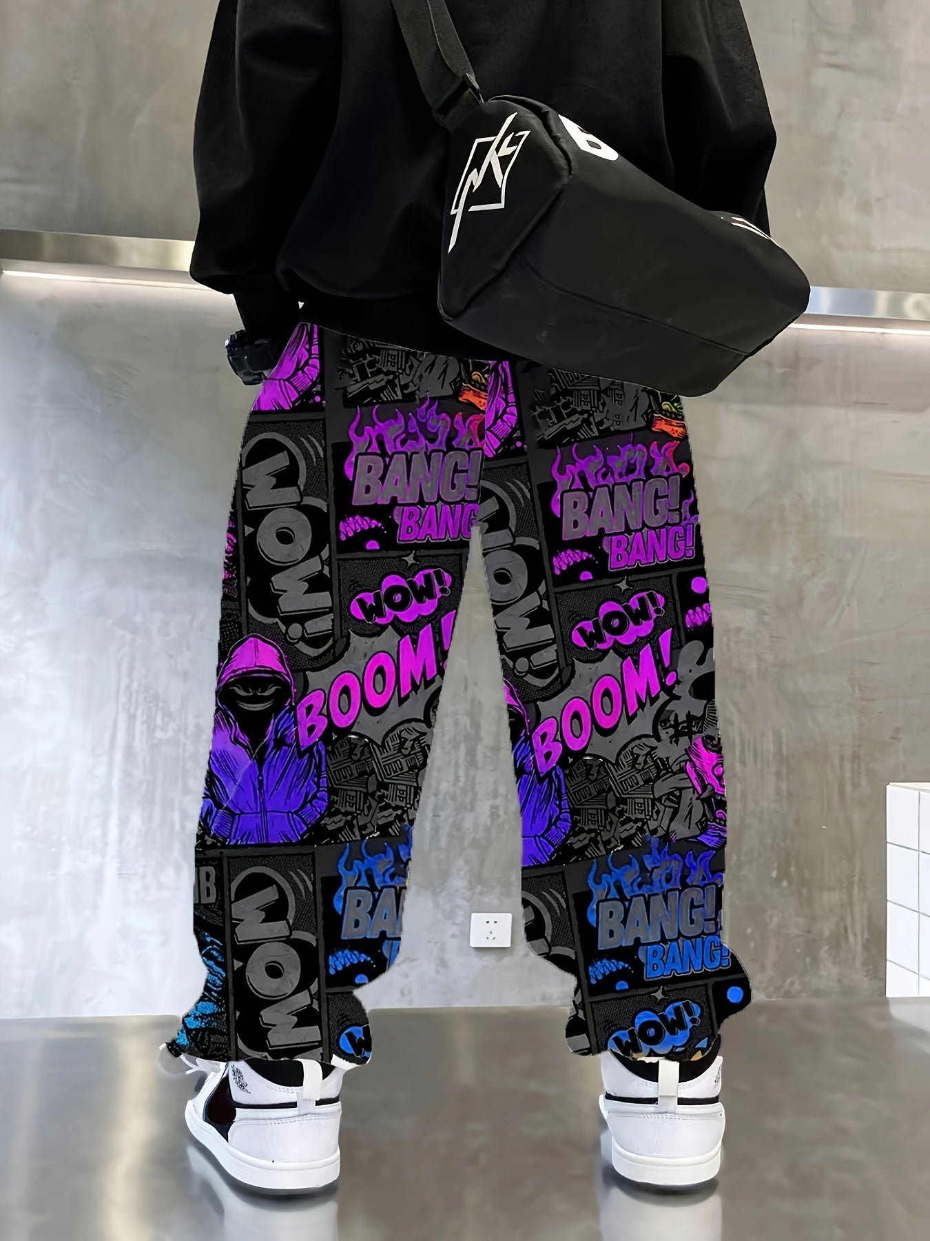 🖌️ Boys Casual Joggers - Elastic Waist Pants with Letter Graffiti & Ink Splash