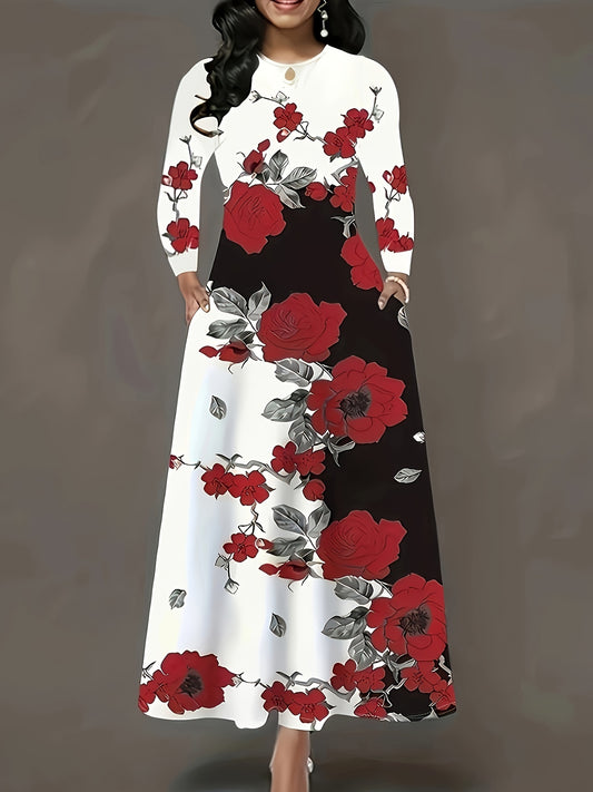 Floral Print Long Sleeve A-Line Dress