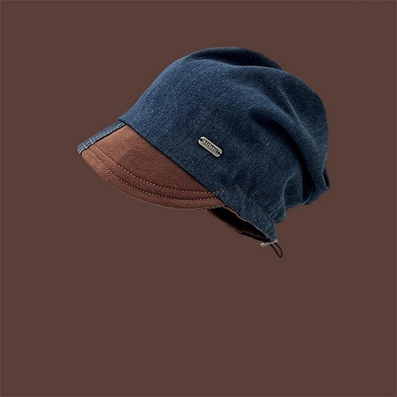 🌟 Vintage-Inspired Denim Patchwork Beanie with Drawstring 🧢