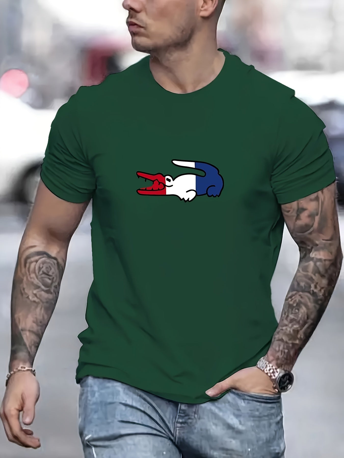 🐊 Red, White, and Blue Crocodile Graphic Print Men's T-Shirt 🇺🇸