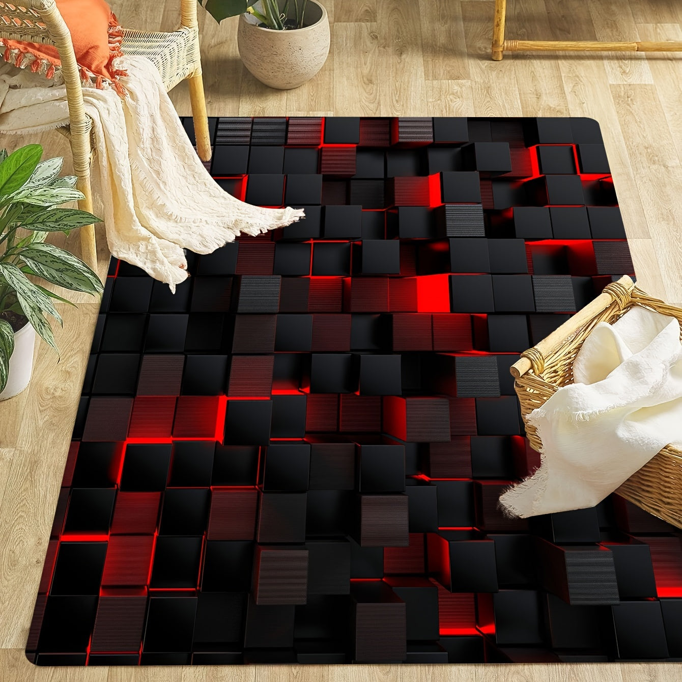 🔴 Geo Glow: Red 3D Geometric Square Mat ✨