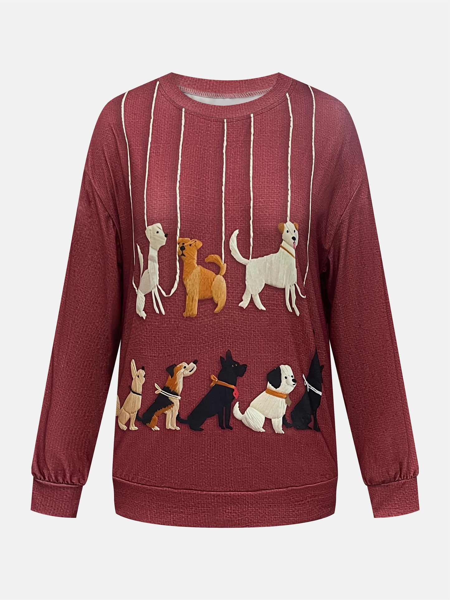 Plus Size Casual Crew Neck Sweatshirt with Cute Dog Print 🐾