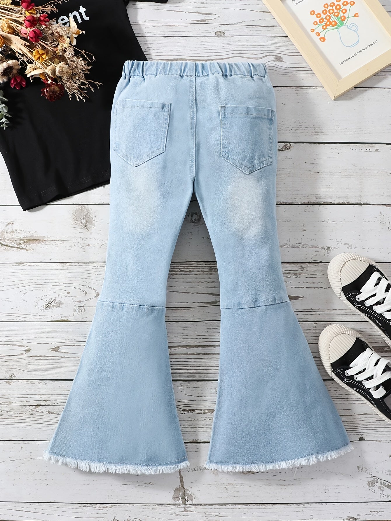 👧 Girls Stylish & Elegant Bowknot Décor Split Front Flared Jeans - Perfect for Spring & Fall