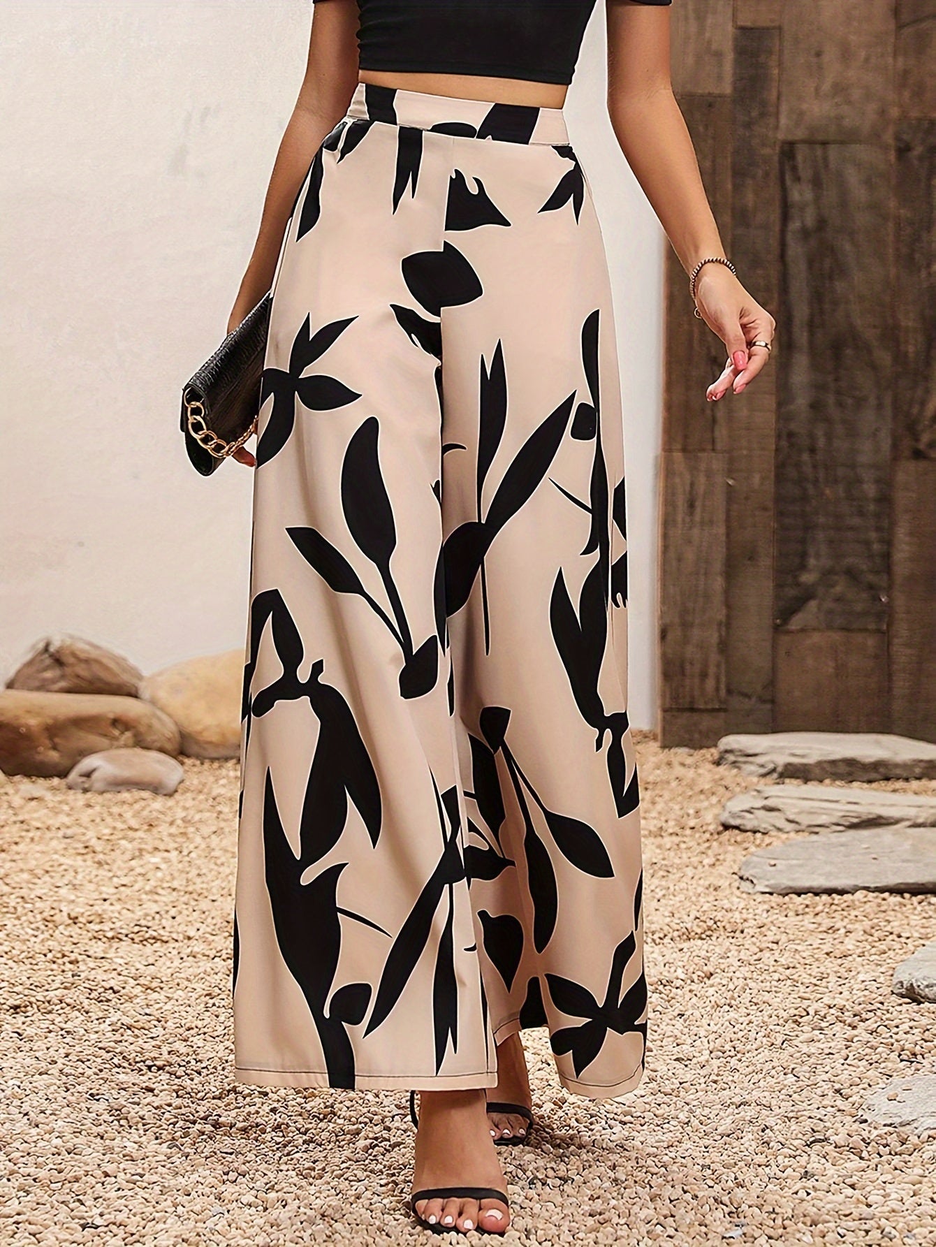 Elegant Leaf Wide Leg Pants