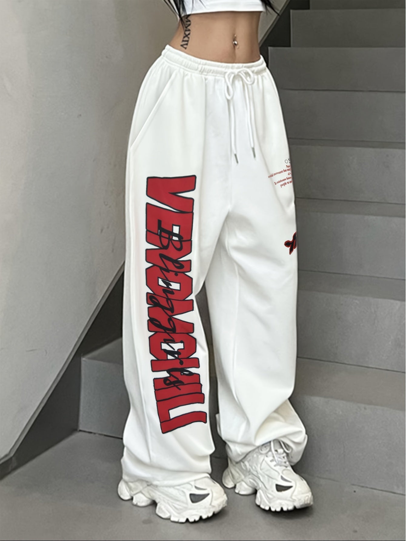 Letter Print Wide Leg Sweatpants