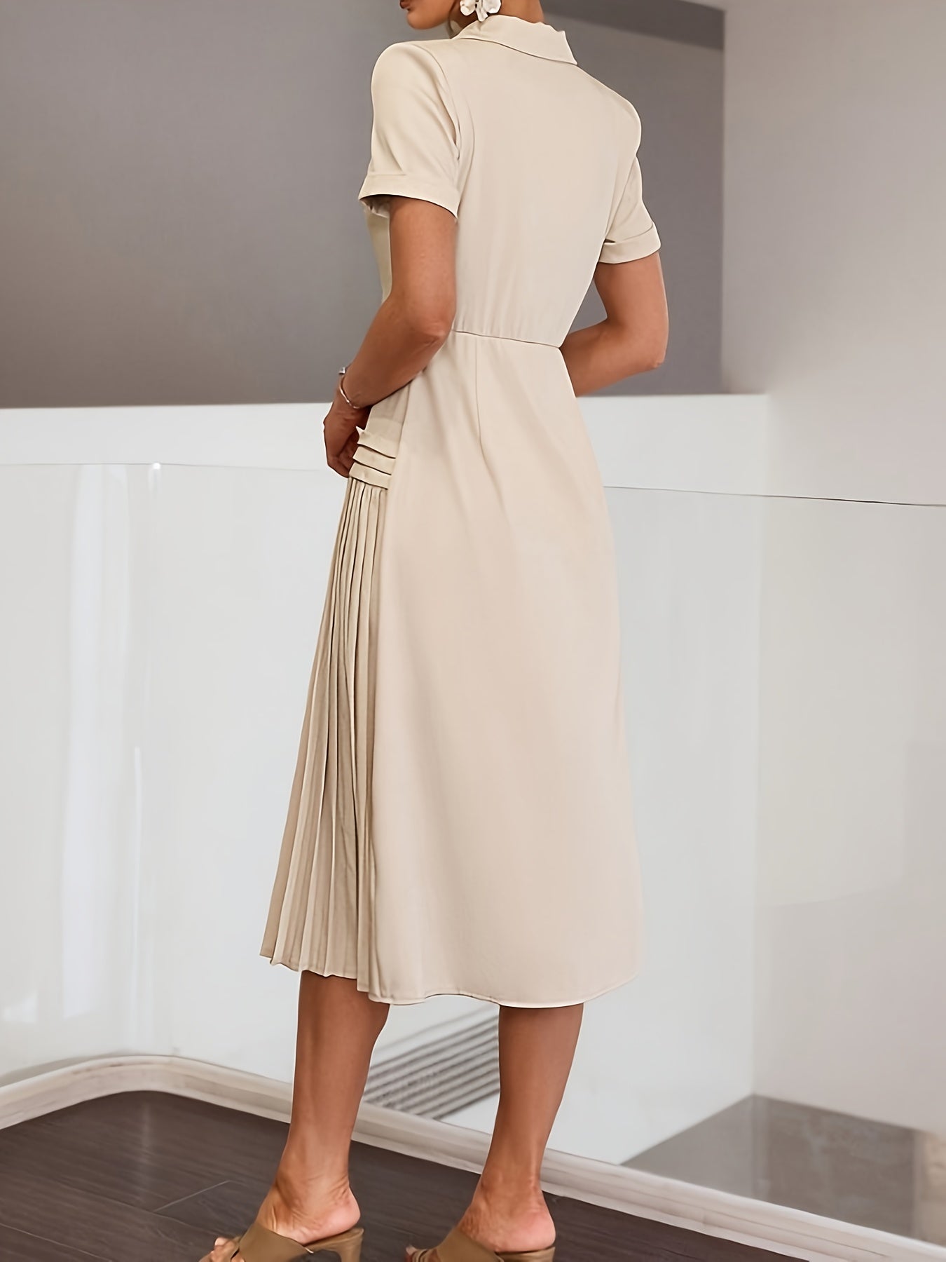 ✨ Chic Double-Breasted Pleated Lapel Dress