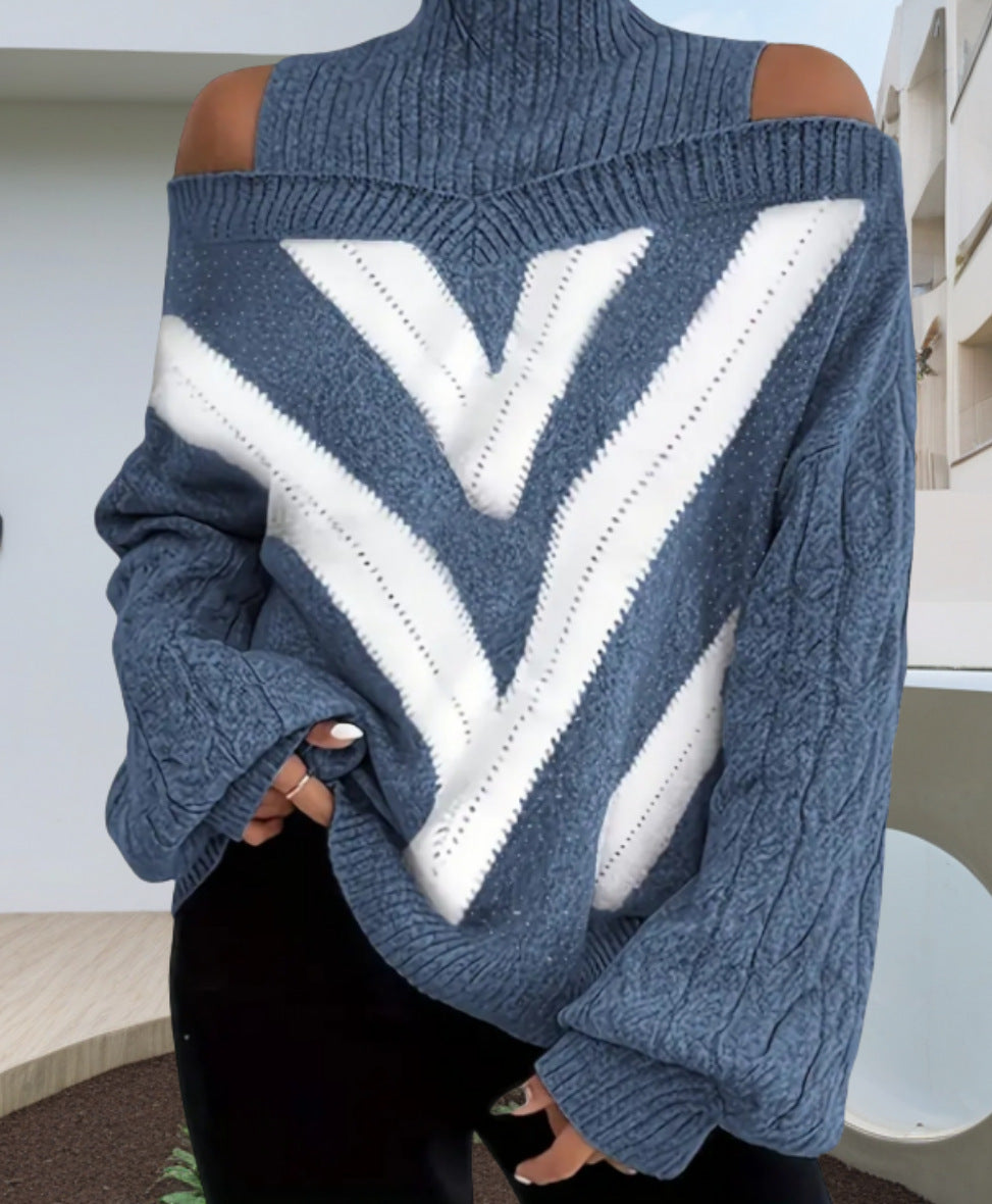 Autumn And Winter Geometric Color Matching Casual Loose-fitting Women's Sweater