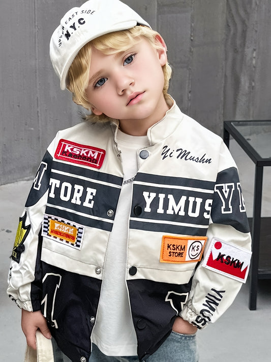 🏁 Boy's Varsity Jacket - Trendy Motor Racing Bomber